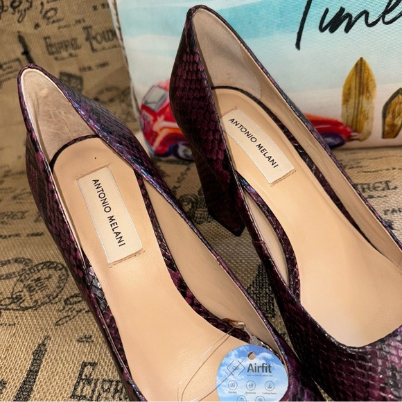 Antonio Melani NWOB! Orlin Burgundy/Black Snake Embossed Leather Pump - Picture 8 of 14